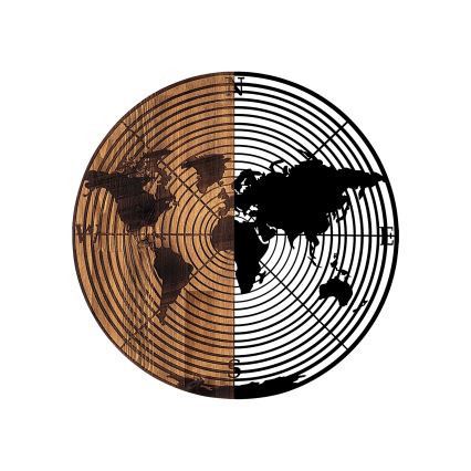 Fali dekoráció átm. 56 cm fa/fém térkép