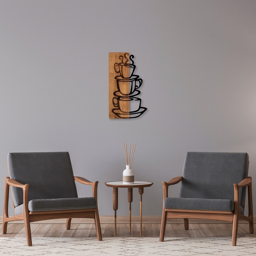 Fali dekoráció 58x34 cm csészék fa/fém