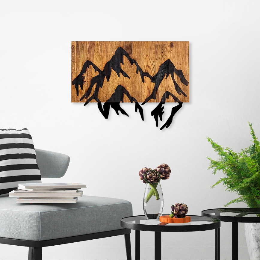 Fali dekoráció 58x44 cm hegyek fa/fém