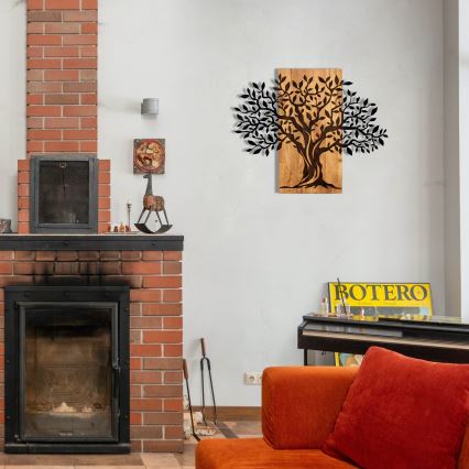 Fali dekoráció 72x58 cm fa/fém faág mintával