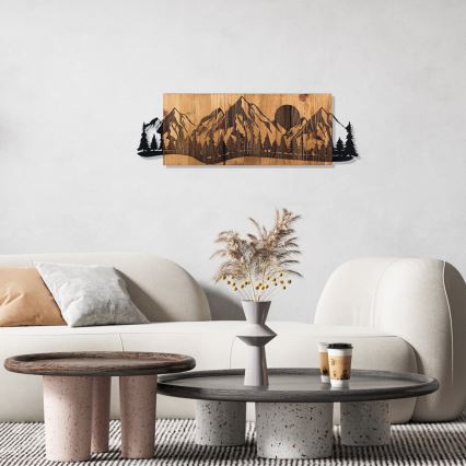 Fali dekoráció 75,5x24,5 cm hegyek fa/fém