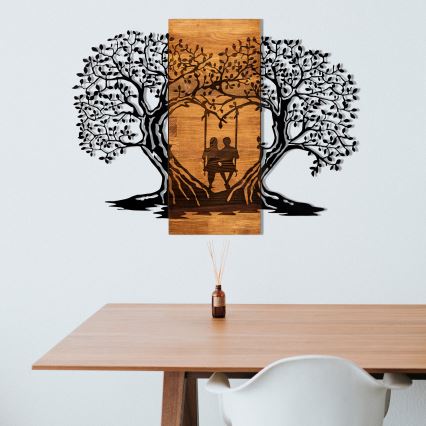 Fali dekoráció 76x58 cm fa/fém fák