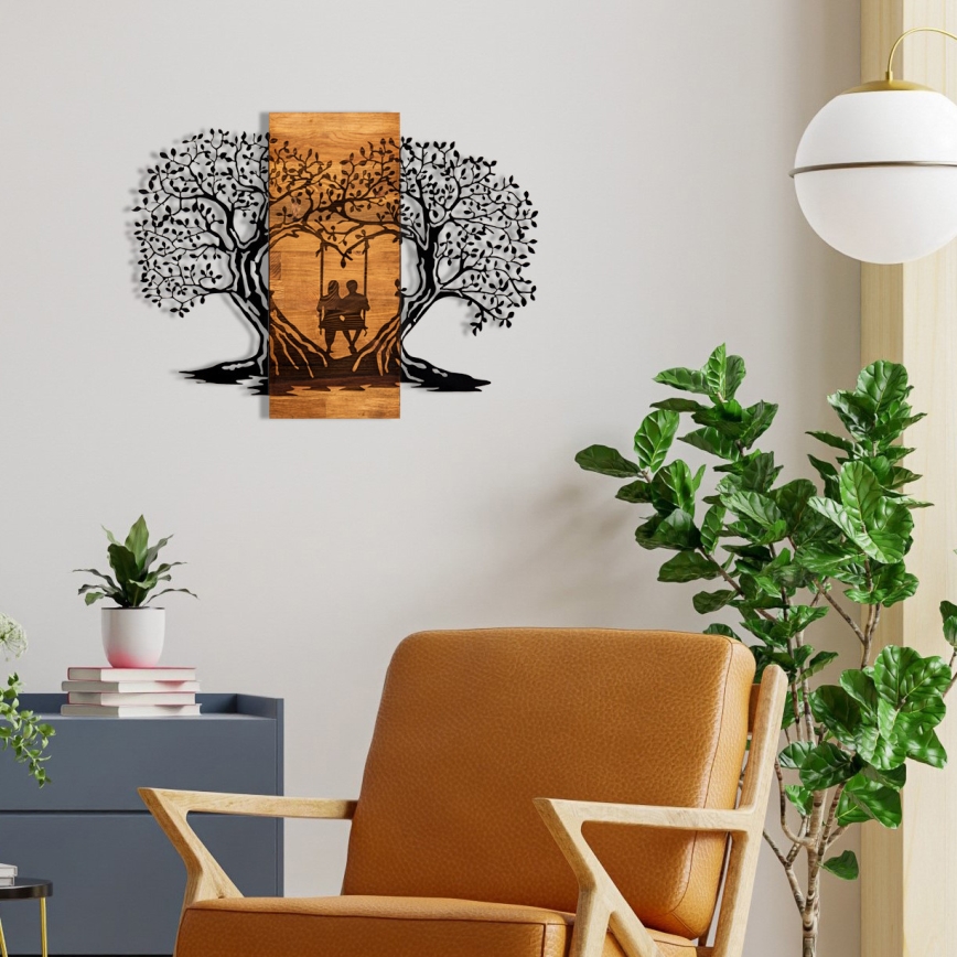 Fali dekoráció 76x58 cm fa/fém fák