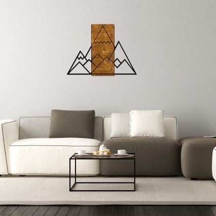 Fali dekoráció 78x58 cm hegyek fa/fém