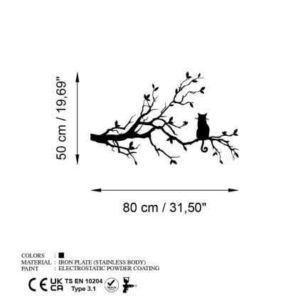 Fali dekoráció 80x50 cm ág fém