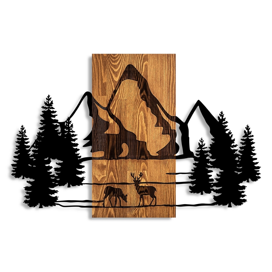 Fali dekoráció 88x57 cm hegyek fa/fém