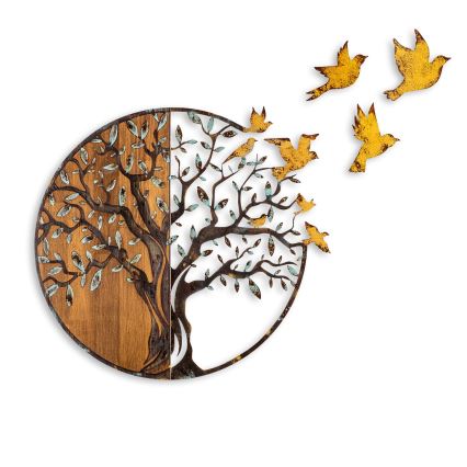 Fali dekoráció 92x71 cm fa és madarak fa/fém