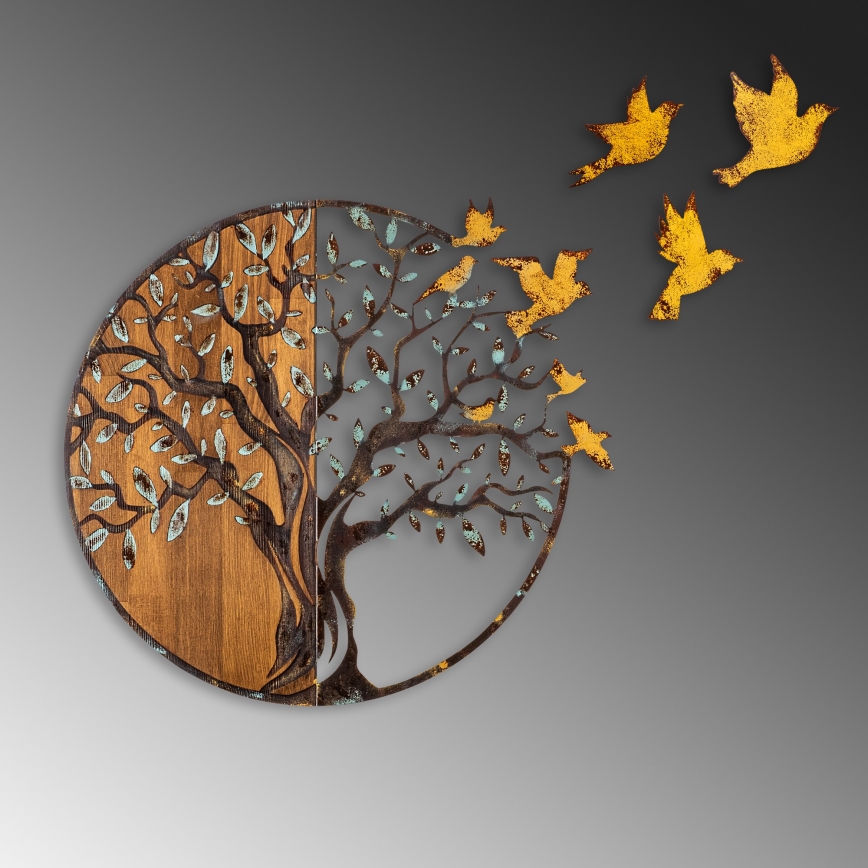 Fali dekoráció 92x71 cm fa és madarak fa/fém