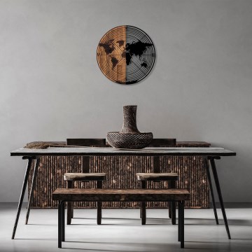 Fali dekoráció átm. 56 cm fa/fém térkép