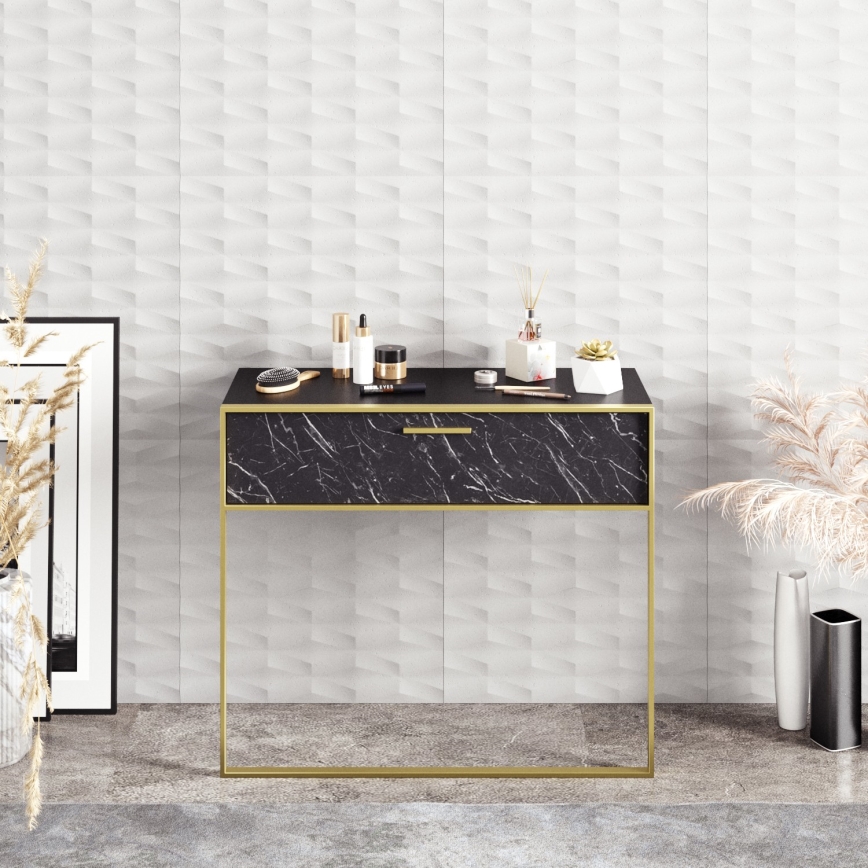 Fali konzolasztal POLKA 76,8x90 cm arany/fekete