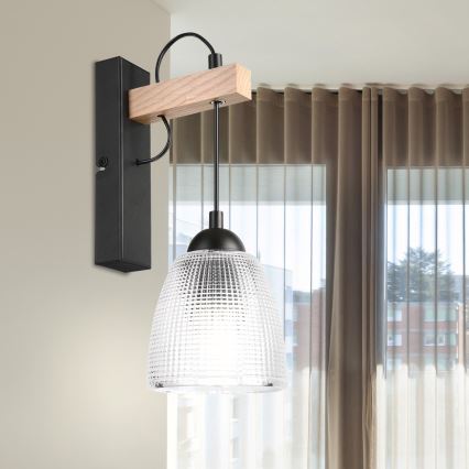 Fali lámpa LEANDRA 1xE27/15W/230V tölgy/fekete