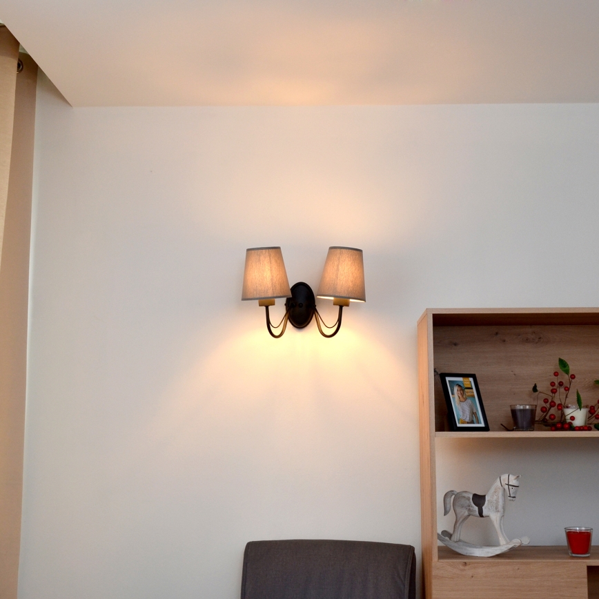Fali lámpa MALBO 2xE27/15W/230V szürke/fekete