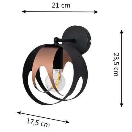 Fali lámpa MOONLIGHT 1xE27/15W/230V fekete/réz
