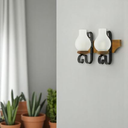 Fali lámpa QUEEN 2xE14/40W/230V bükkfa