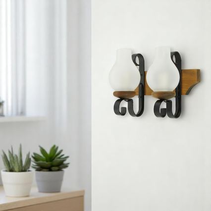 Fali lámpa QUEEN 2xE14/40W/230V bükkfa