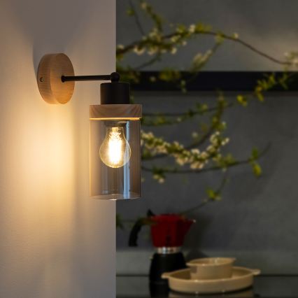 Fali lámpa WOODNEST 1xE27/15W/230V fenyő/füstös fekete