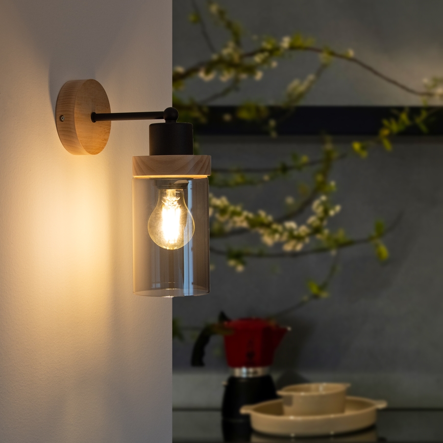 Fali lámpa WOODNEST 1xE27/15W/230V fenyő/füstös fekete