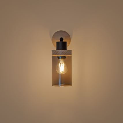 Fali lámpa WOODNEST 1xE27/15W/230V fenyő/füstös fekete