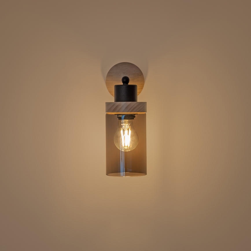 Fali lámpa WOODNEST 1xE27/15W/230V fenyő/füstös fekete