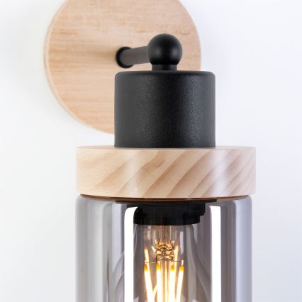 Fali lámpa WOODNEST 1xE27/15W/230V fenyő/füstös fekete