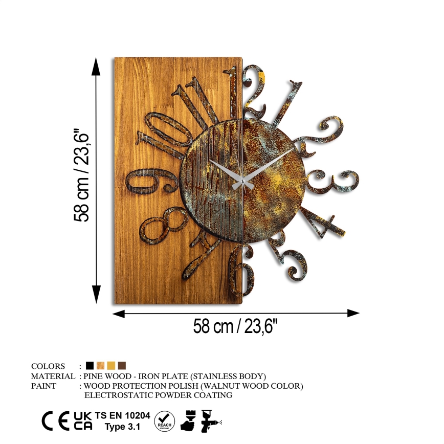 Fali óra 58x58 cm 1xAA fa/fém