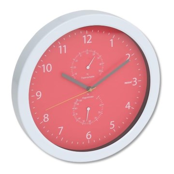 Fali óra hőmérővel és páratartalom mérővel 1xAA piros