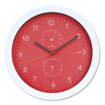 Fali óra hőmérővel és páratartalom mérővel 1xAA piros