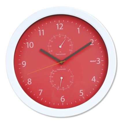 Fali óra hőmérővel és páratartalom mérővel 1xAA piros