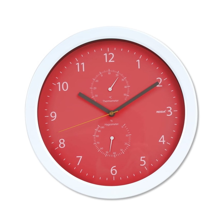 Fali óra hőmérővel és páratartalom mérővel 1xAA piros