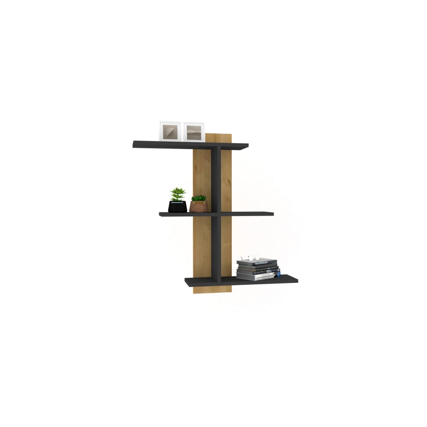 Fali polc BAHRO 90x111 cm antracit/barna