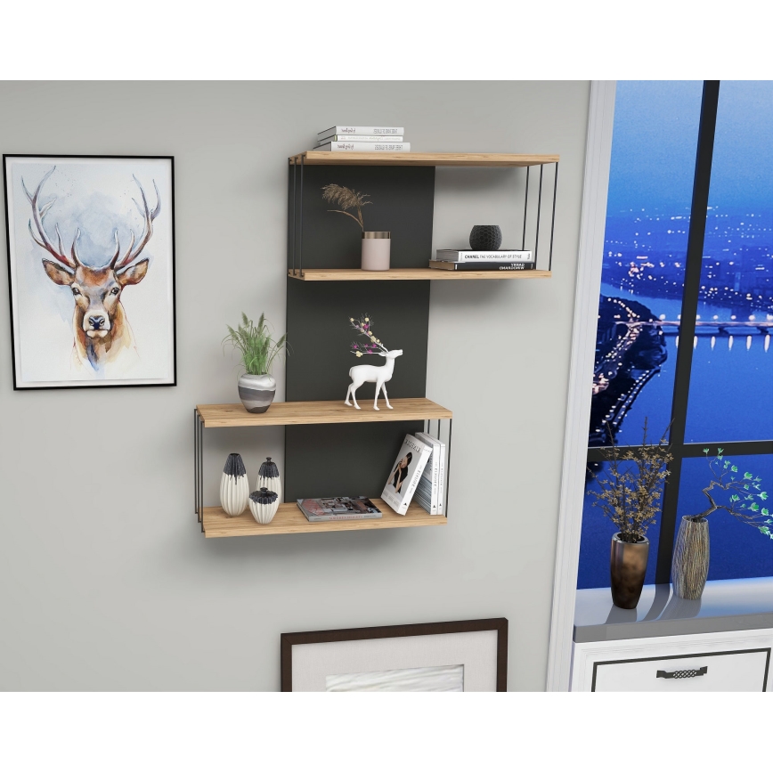 Fali polc DESTAN 65x96x19 cm antracit/barna