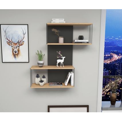 Fali polc DESTAN 96x65 cm antracit/barna