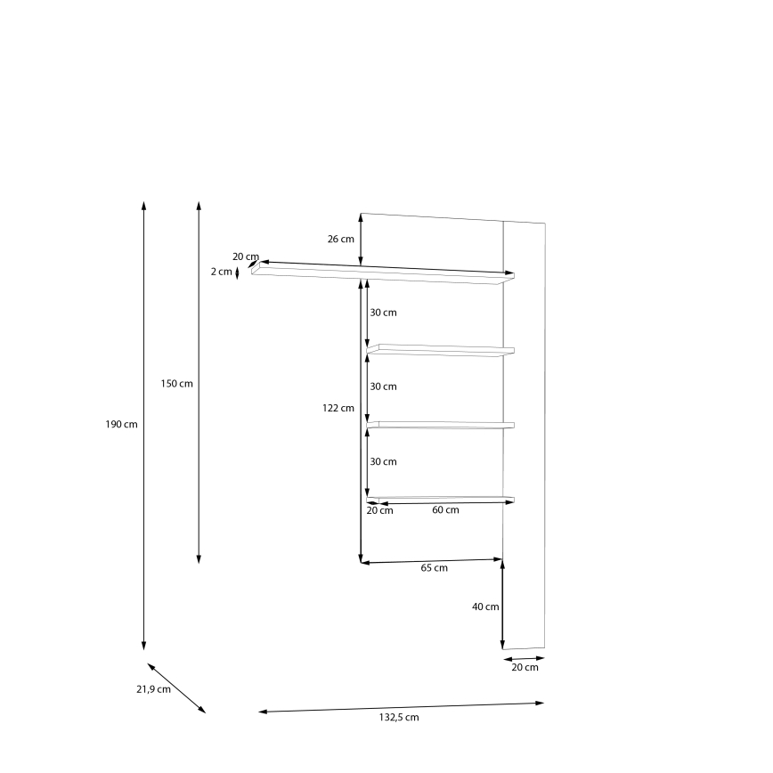 Fali polc INAR tölgy/fekete