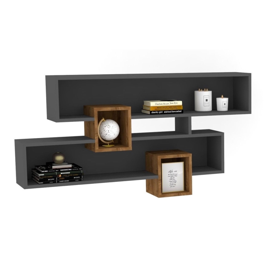 Fali polc KAREN 120x72,2 cm antracit/barna