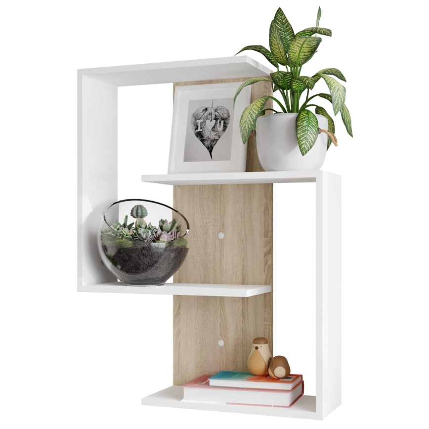 Fali polc MORIKO 85x65 cm fehér/sonoma tölgy