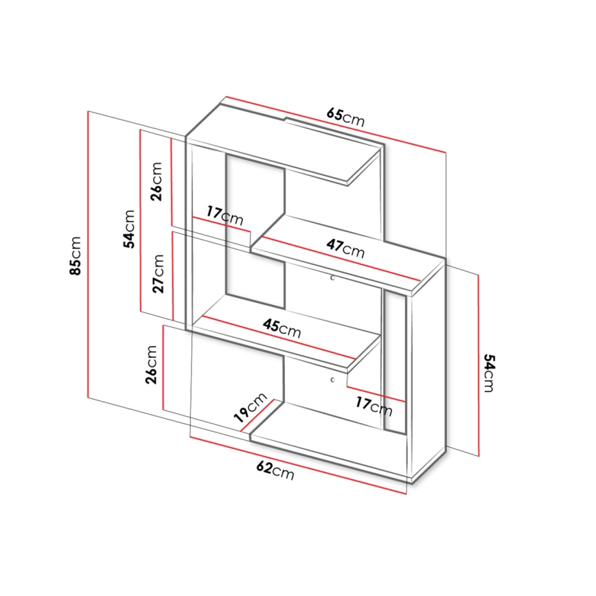 Fali polc MORIKO 85x65 cm fehér/sonoma tölgy