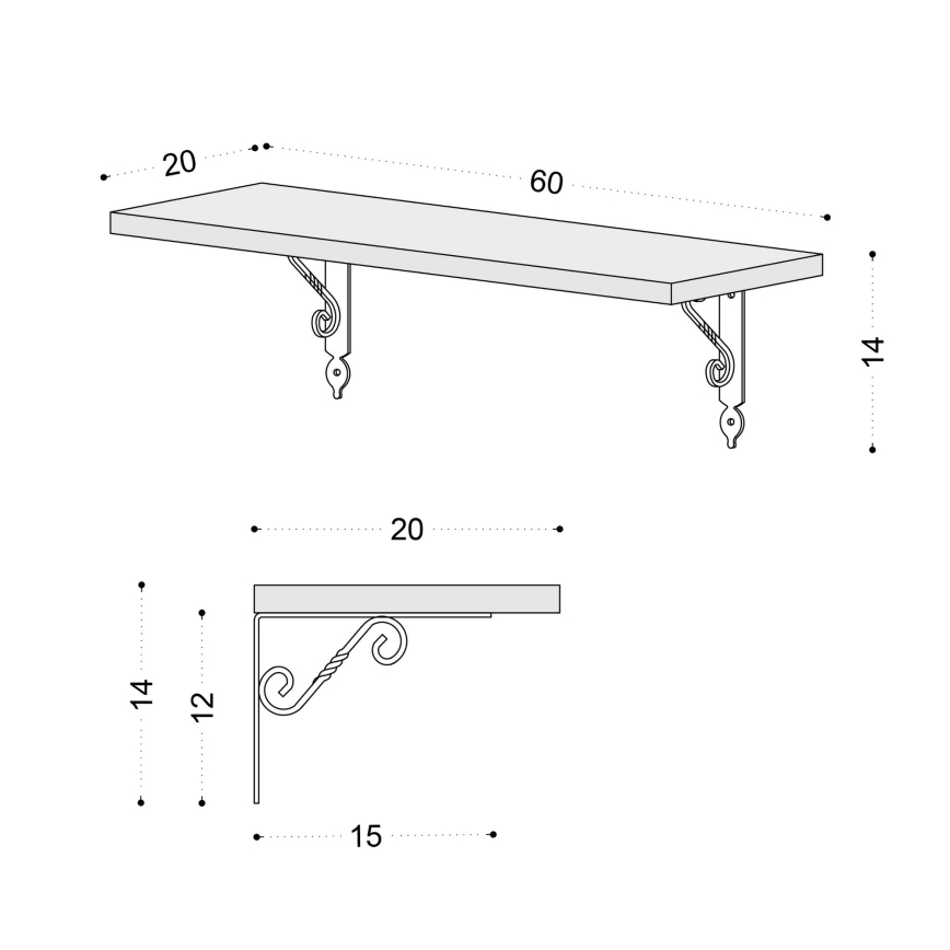 Fali polc RETRO 20x60 cm bézs/réz