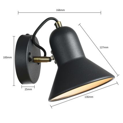 Fali spotlámpa ASTAMA 1xE27/40W/230V fekete/sárgaréz