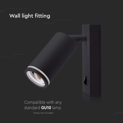 Fali spotlámpa kapcsolóval 1xGU10/35W/230V fekete