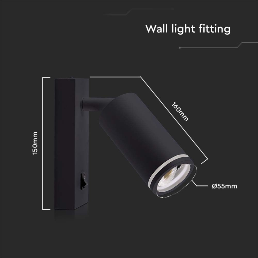 Fali spotlámpa kapcsolóval 1xGU10/35W/230V fekete