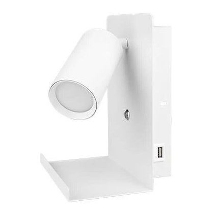 Fali spotlámpa polccal és USB töltővel 1xGU10/35W/230V fehér