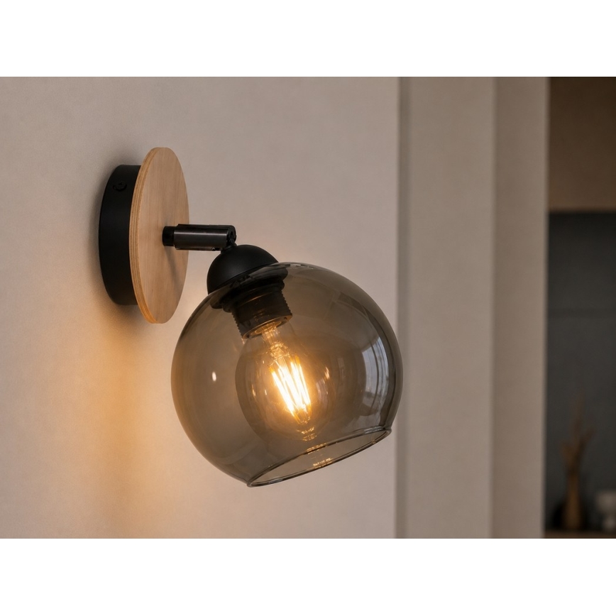 Fali spotlámpa UNO WOOD 1xE27/60W/230V fekete/barna