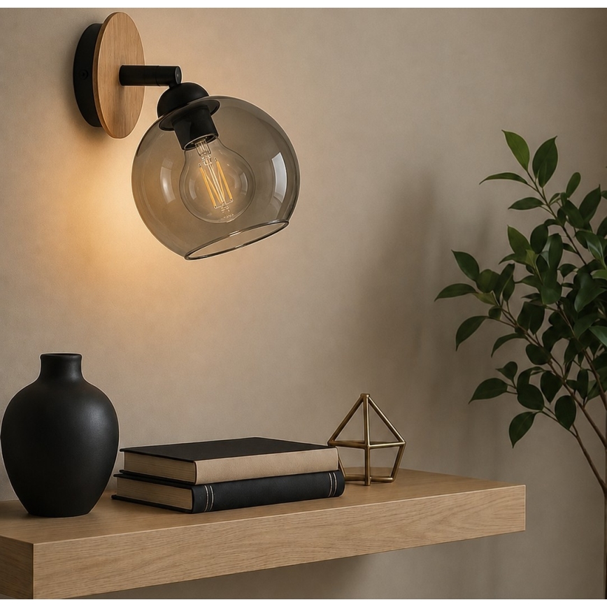 Fali spotlámpa UNO WOOD 1xE27/60W/230V fekete/barna