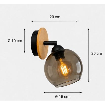 Fali spotlámpa UNO WOOD 1xE27/60W/230V fekete/barna