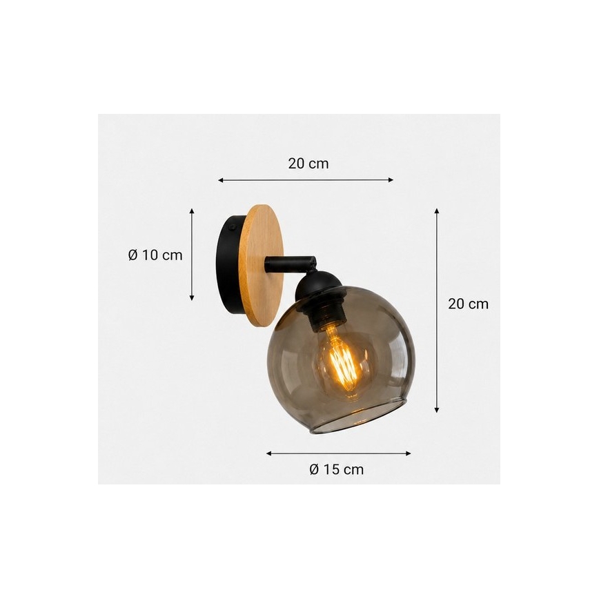 Fali spotlámpa UNO WOOD 1xE27/60W/230V fekete/barna