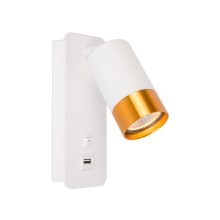 Fali spotlámpa USB töltővel 1xGU10/35W/230V fehér/arany