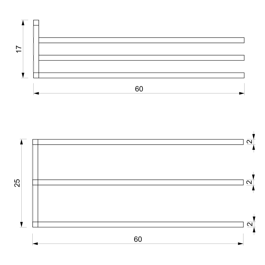 Fali törölközőtartó 25x60 cm fehér