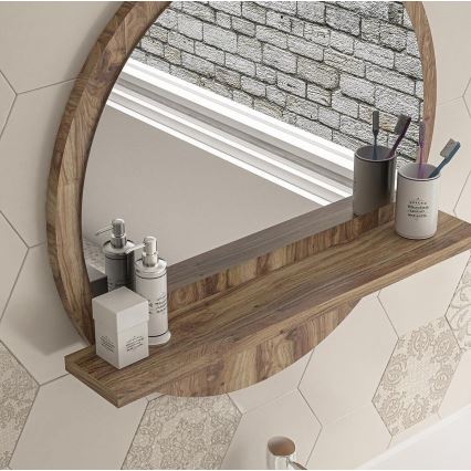 Fali tükör polccal 45x45 cm barna