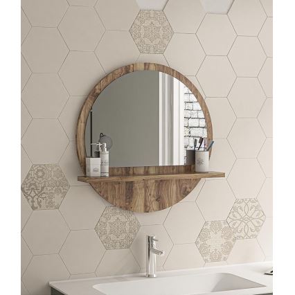 Fali tükör polccal 45x45 cm barna