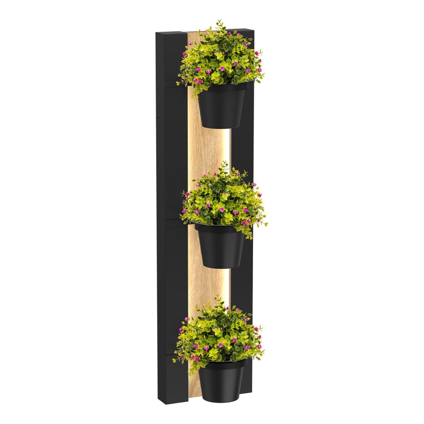 Fali virágtartó LED világítással SHELF 90x18 cm fekete/dub